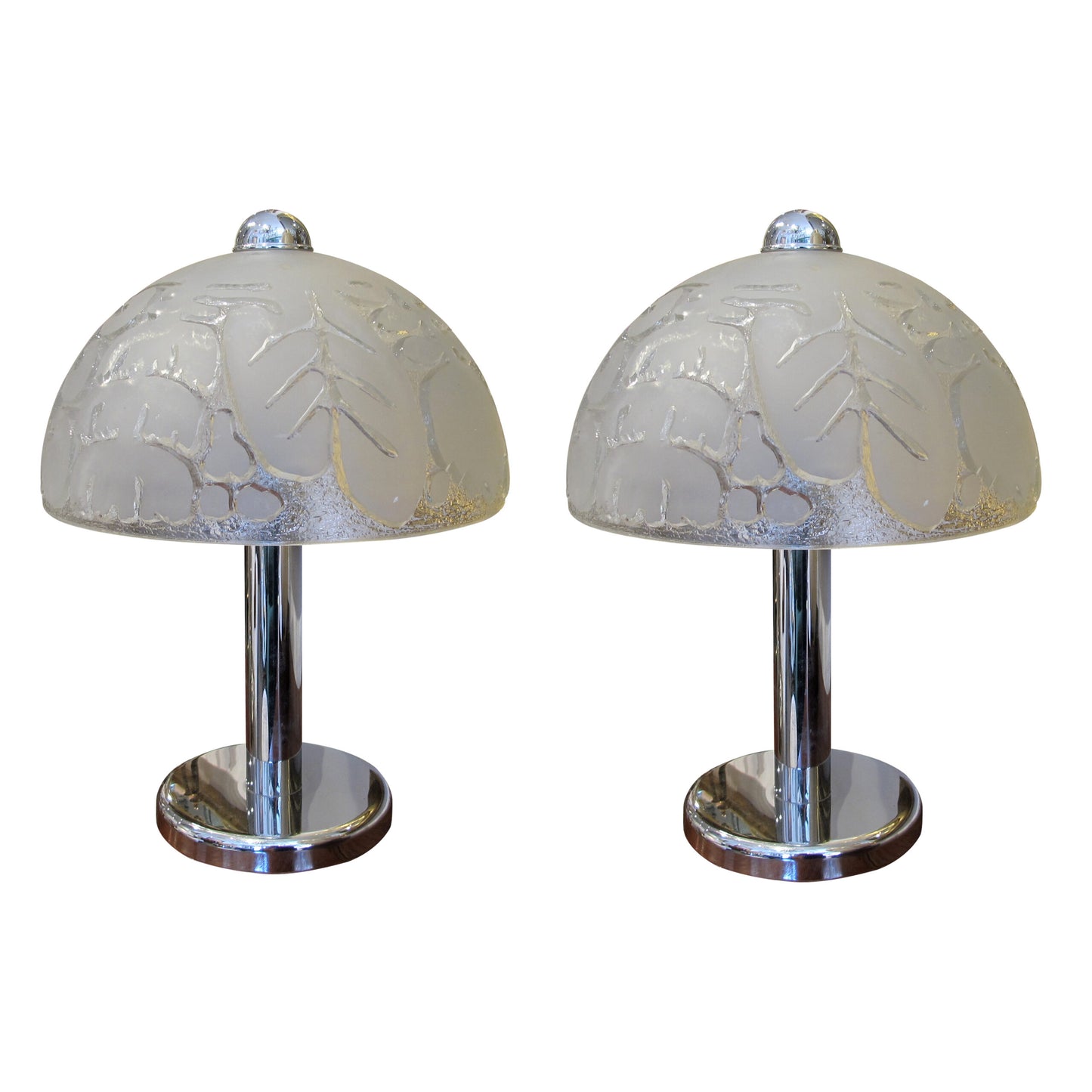 1970s Large Pair of Chrome and Frosted Glass Table Lamps, German