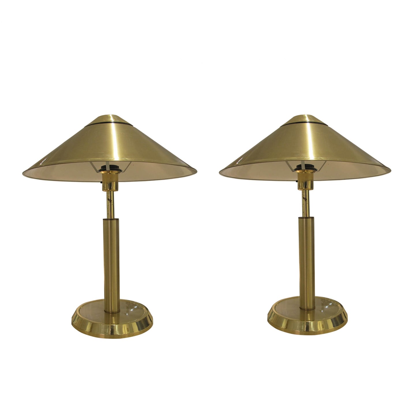 1970s Swedish Large Pair Of Brass Table Lamps With Cone Shaped Shades