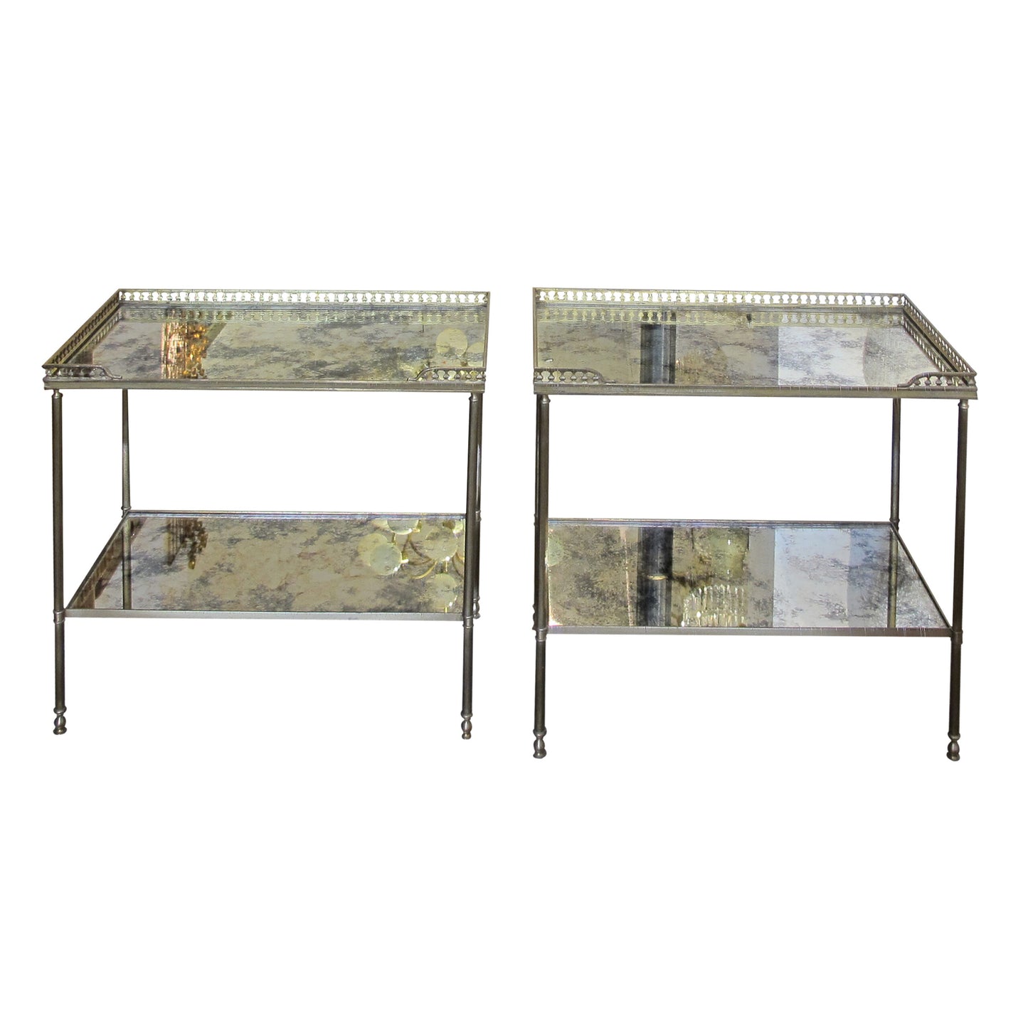 1950s Pair of Two-Tier Side tables with Antiqued Mirror by Maison Jansen, French