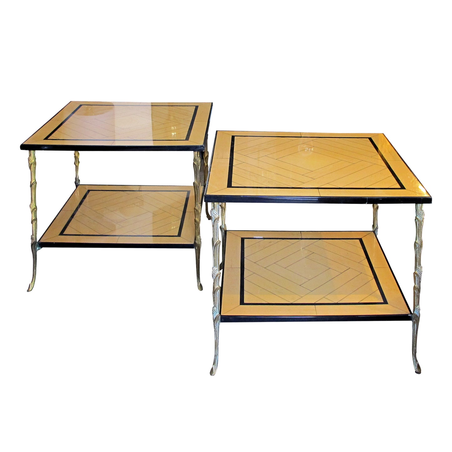 1970s Pair of Side Tables by Maison Delisle with Bronze legs, French