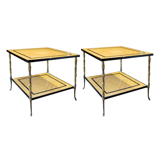 1970s Pair of Side Tables by Maison Delisle with Bronze legs, French