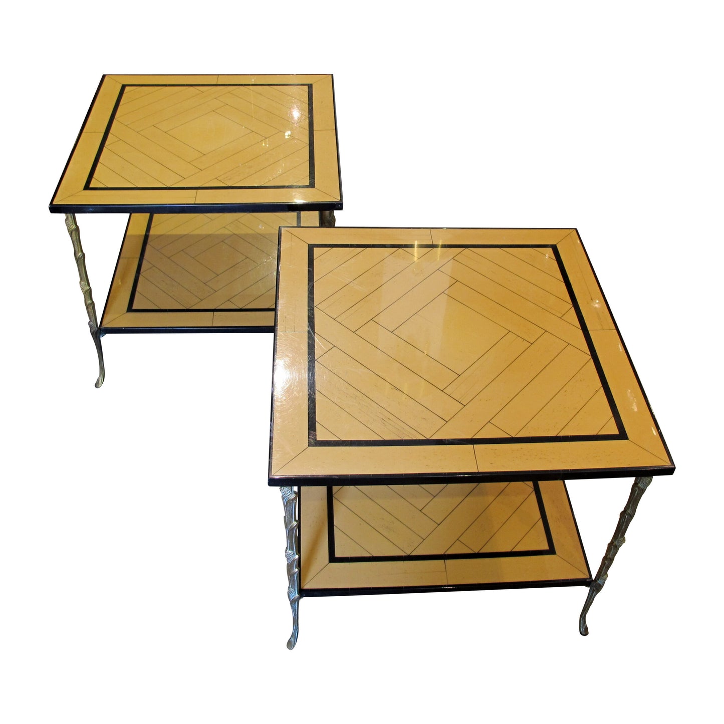 1970s Pair of Side Tables by Maison Delisle with Bronze legs, French