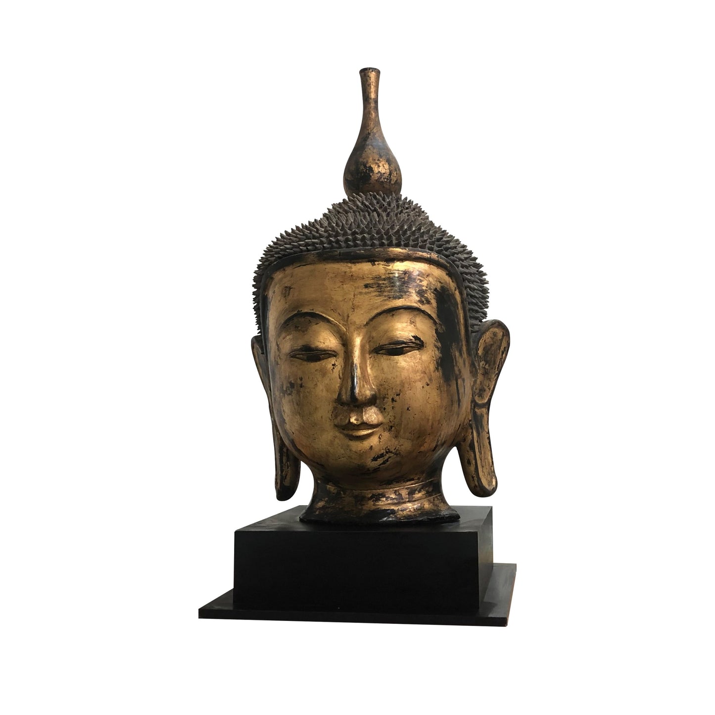 Early 20th Century Shan Burmese Large Dry Lacquer Gilt Buddha Head Sculpture