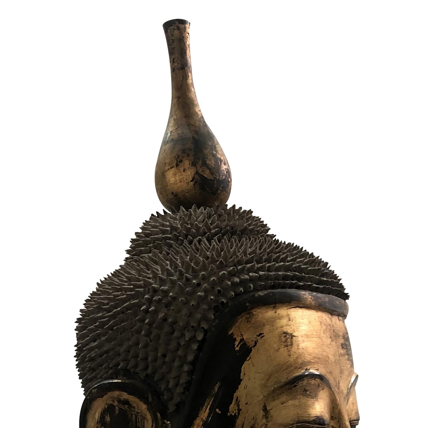 Early 20th Century Shan Burmese Large Dry Lacquer Gilt Buddha Head Sculpture