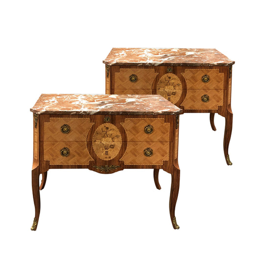 Pair of early 20th century chest of drawers with marble top, Swedish