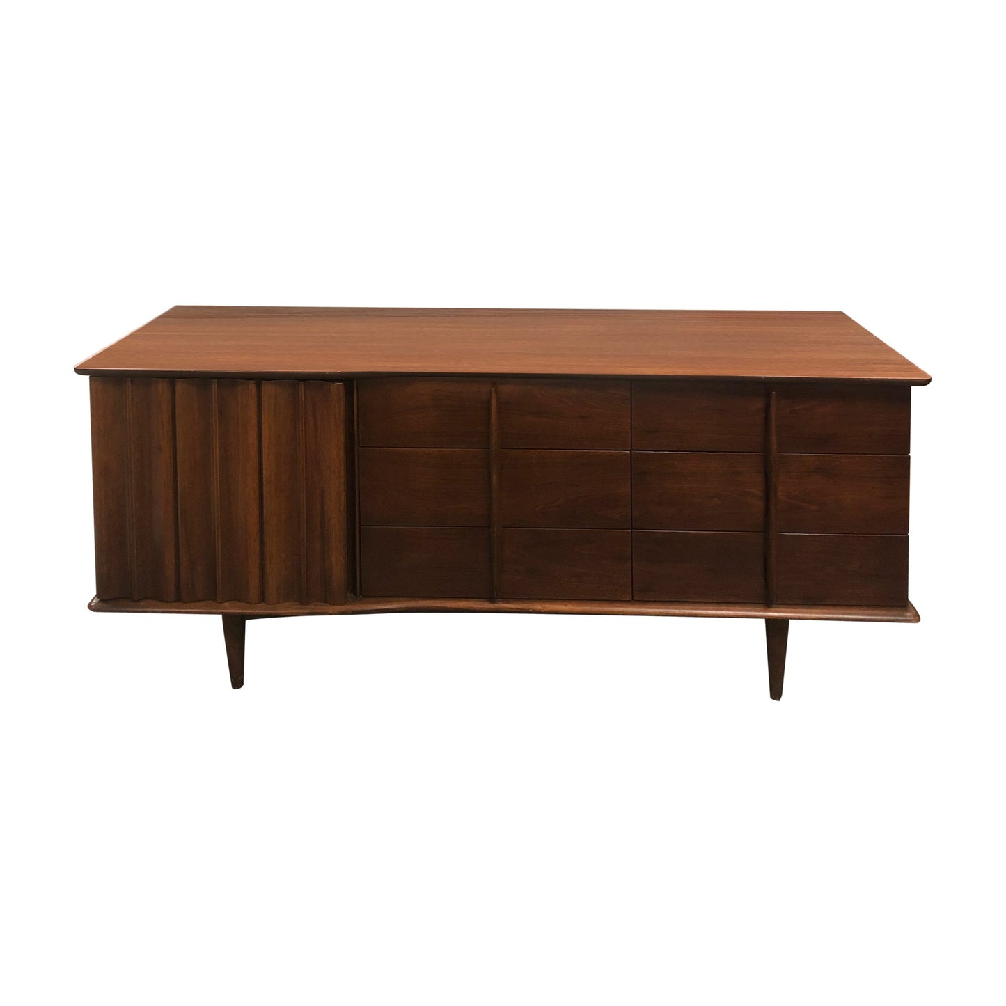 A Brutalist walnut sculptural credenza, mid century modern, American