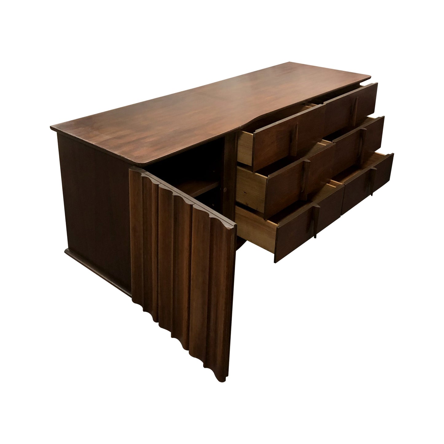 A Brutalist walnut sculptural credenza, mid century modern, American