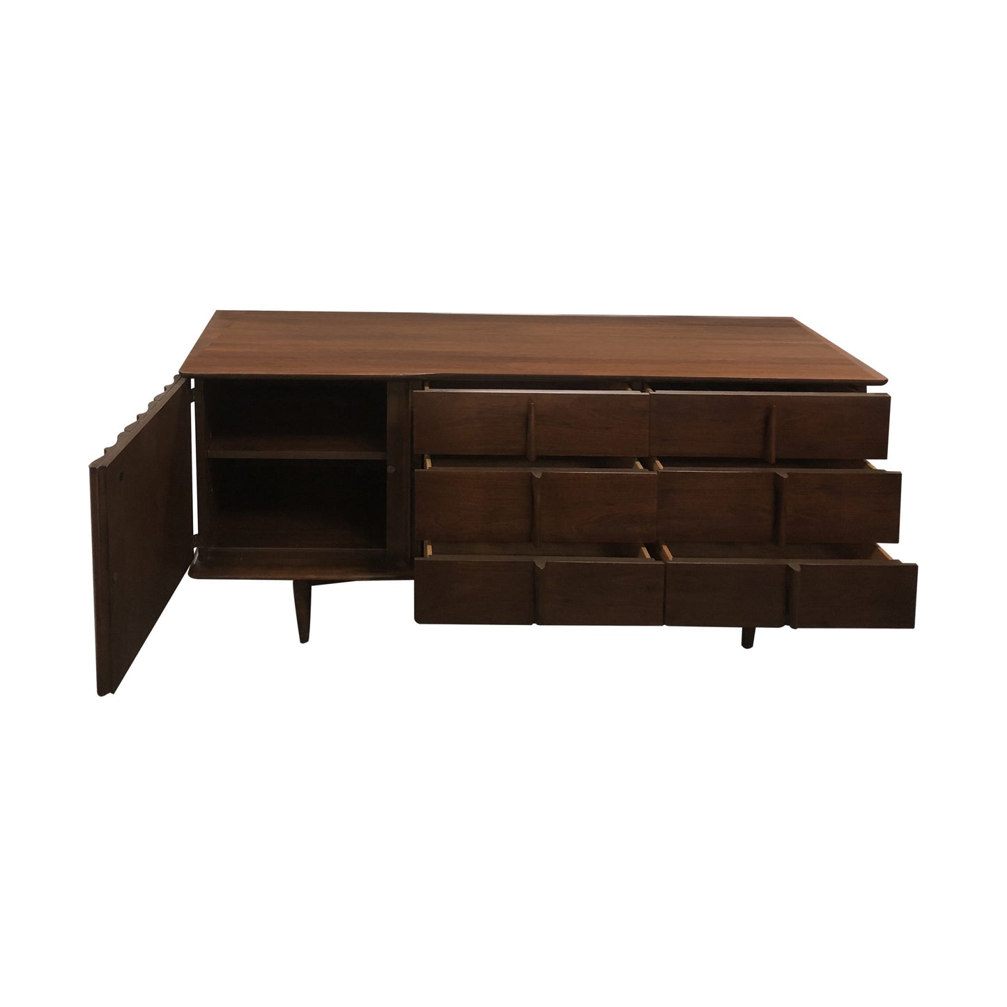 A Brutalist walnut sculptural credenza, mid century modern, American