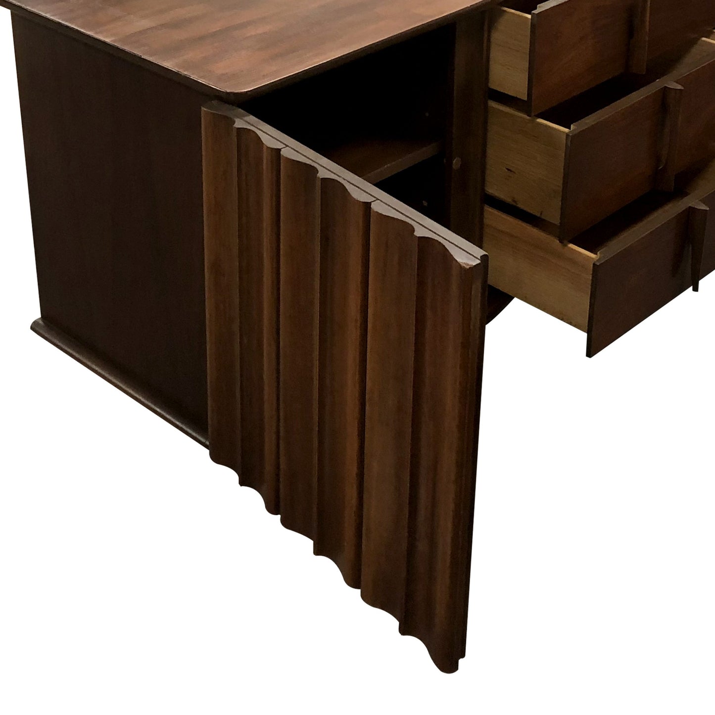 A Brutalist walnut sculptural credenza, mid century modern, American