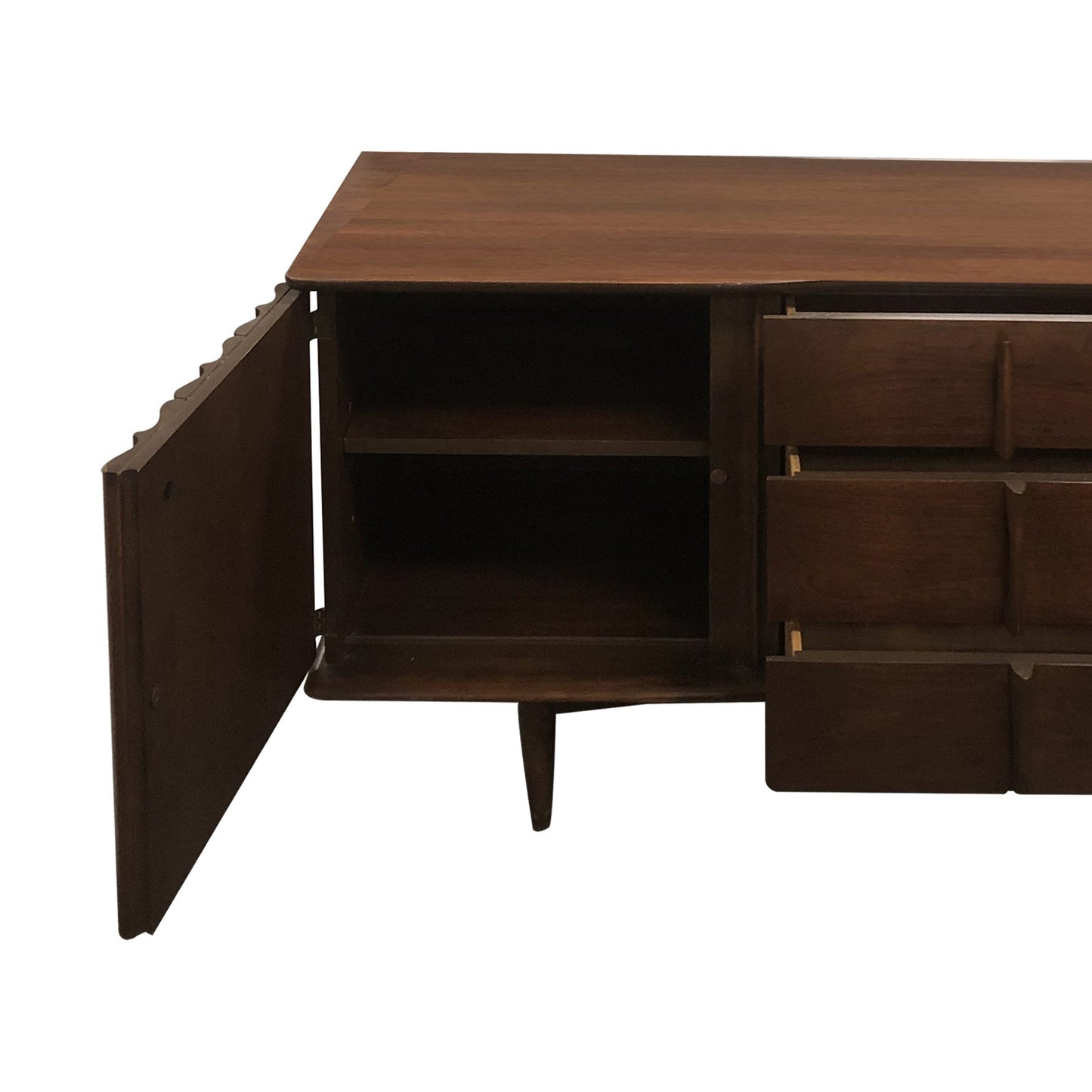 A Brutalist walnut sculptural credenza, mid century modern, American