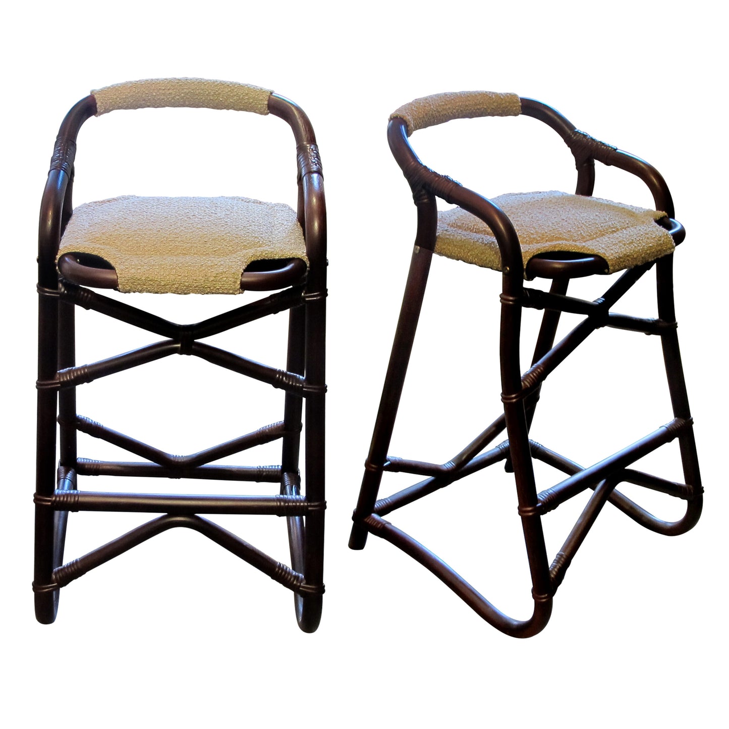 French 1970s Set of Three French Riviera Bamboo Bar Stools