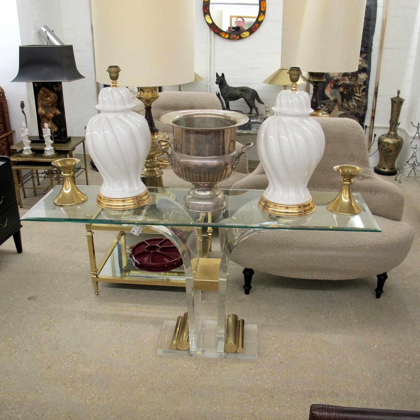 1970s Belgian Perspex/Lucite Console Table with Bevelled Glass Top