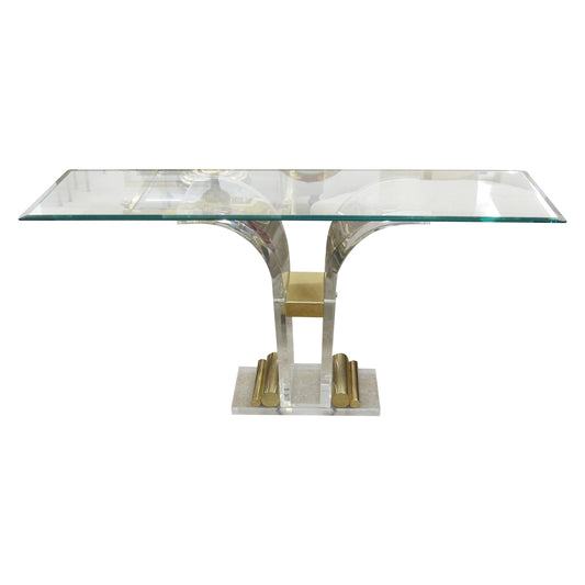 1970s Belgian Perspex/Lucite Console Table with Bevelled Glass Top