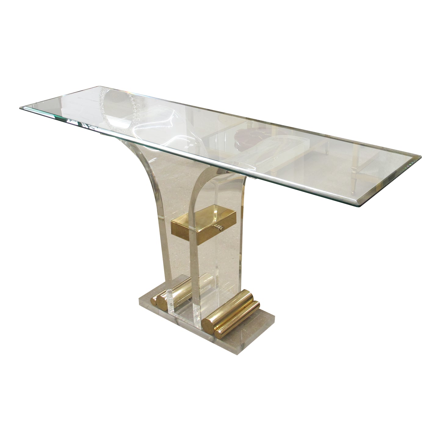 1970s Belgian Perspex/Lucite Console Table with Bevelled Glass Top