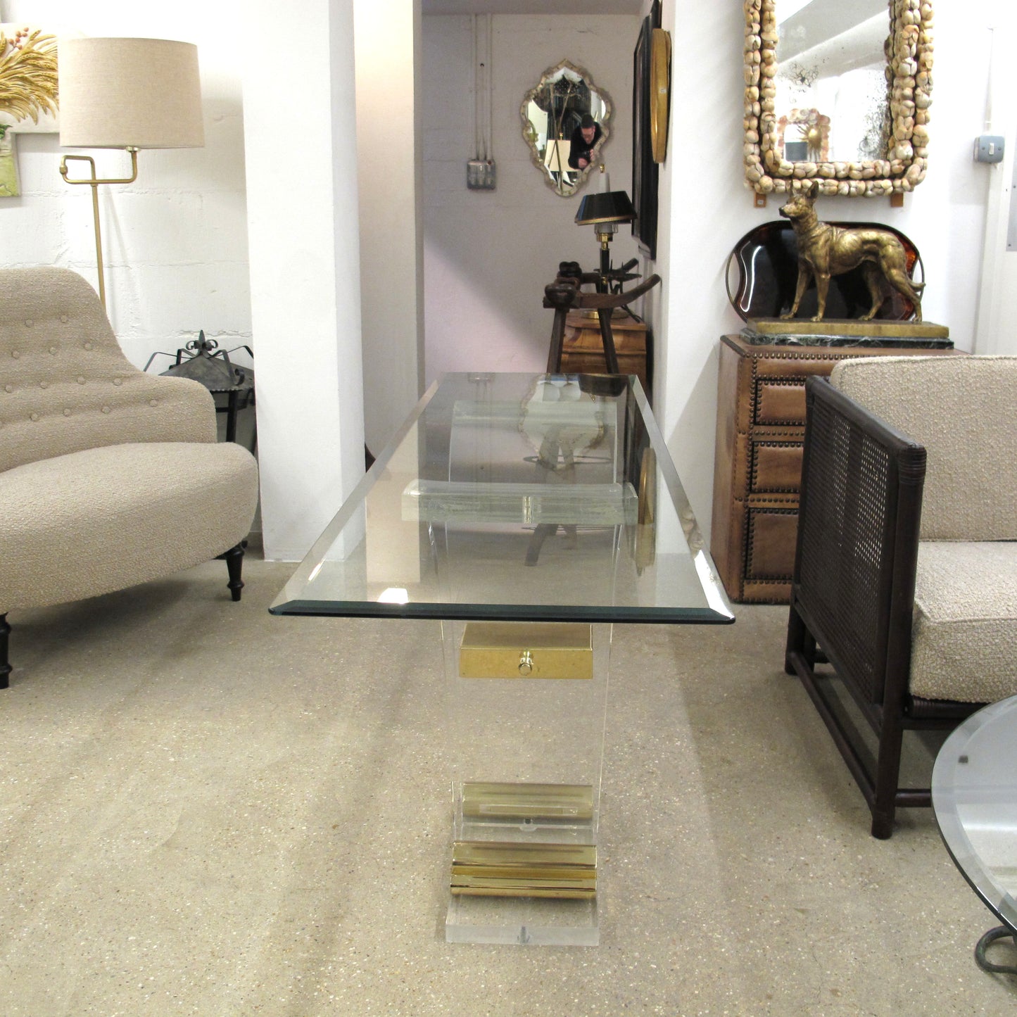 1970s Belgian Perspex/Lucite Console Table with Bevelled Glass Top