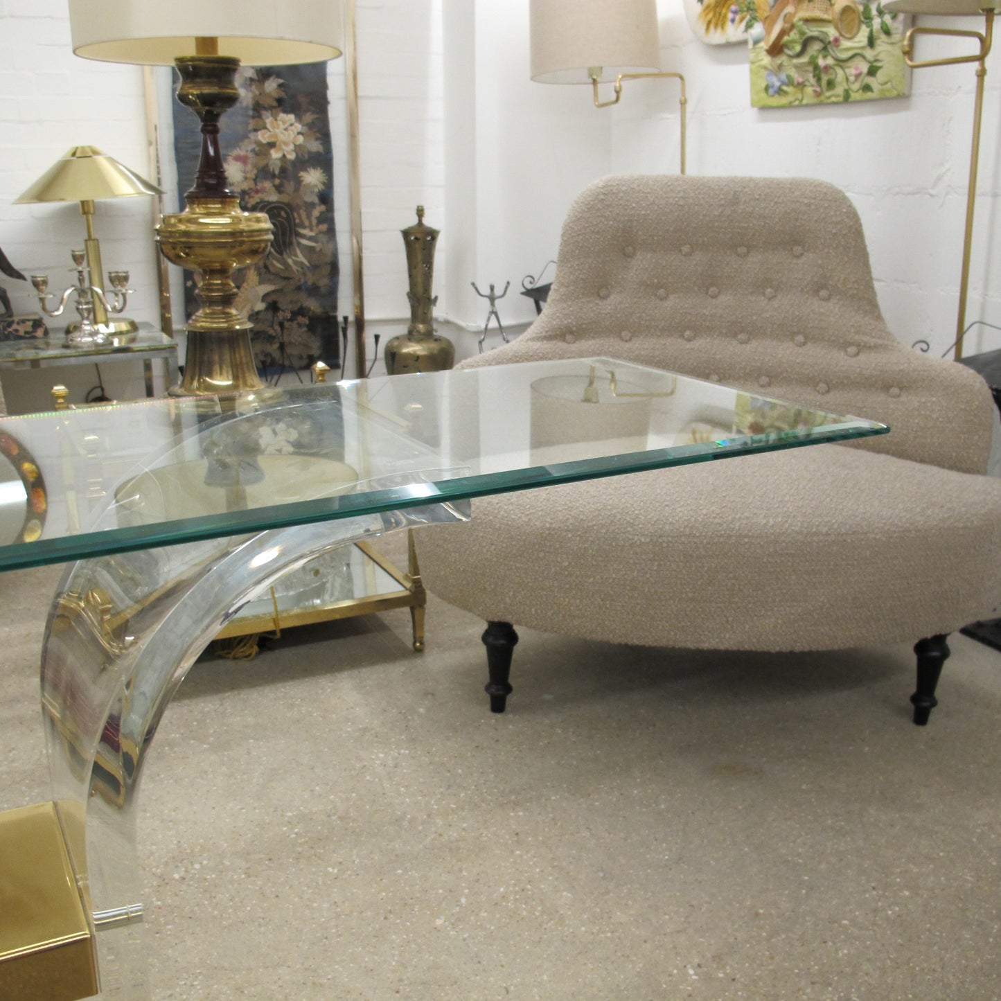 1970s Belgian Perspex/Lucite Console Table with Bevelled Glass Top