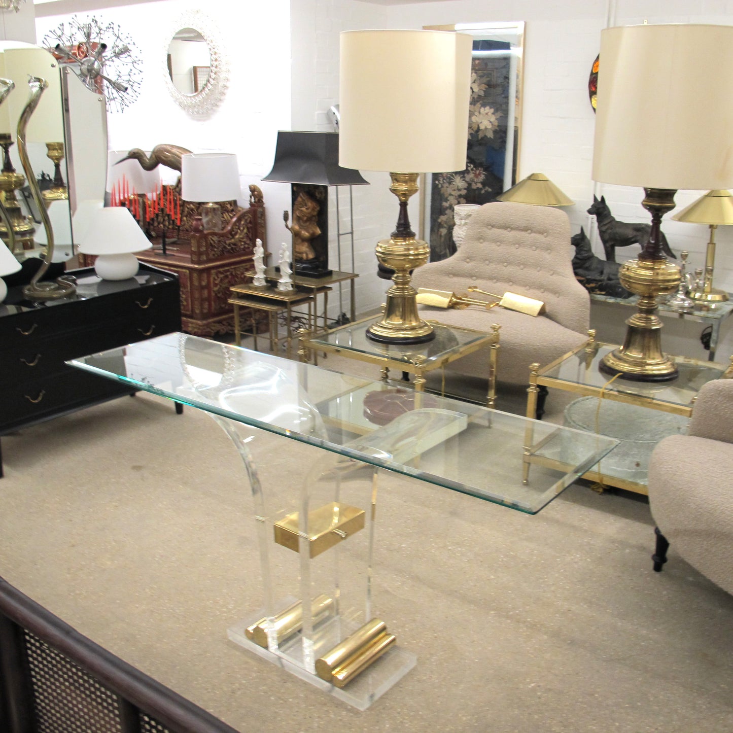 1970s Belgian Perspex/Lucite Console Table with Bevelled Glass Top