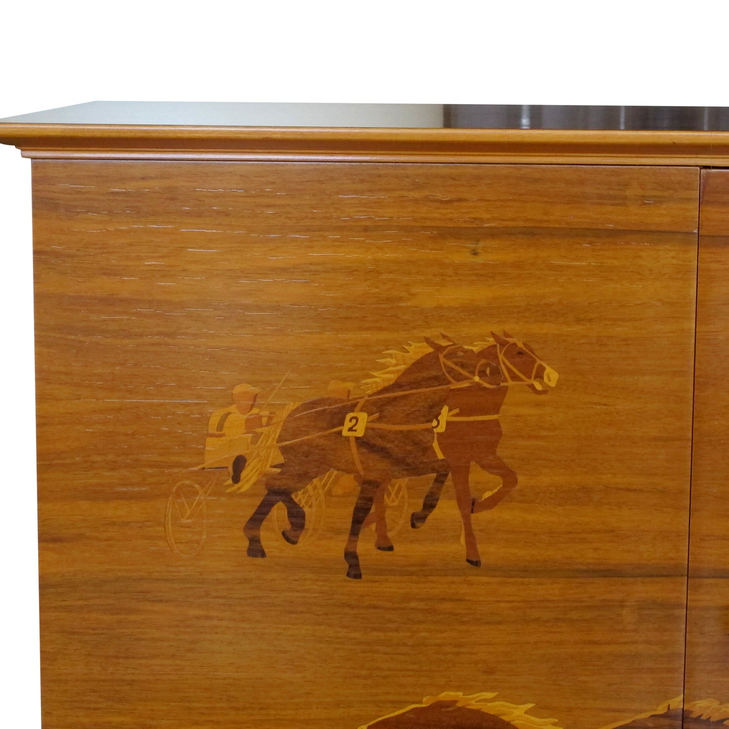 1930s Swedish Cabinet with Harness Racing Horses Marquetry, attributed to Erik Mattson