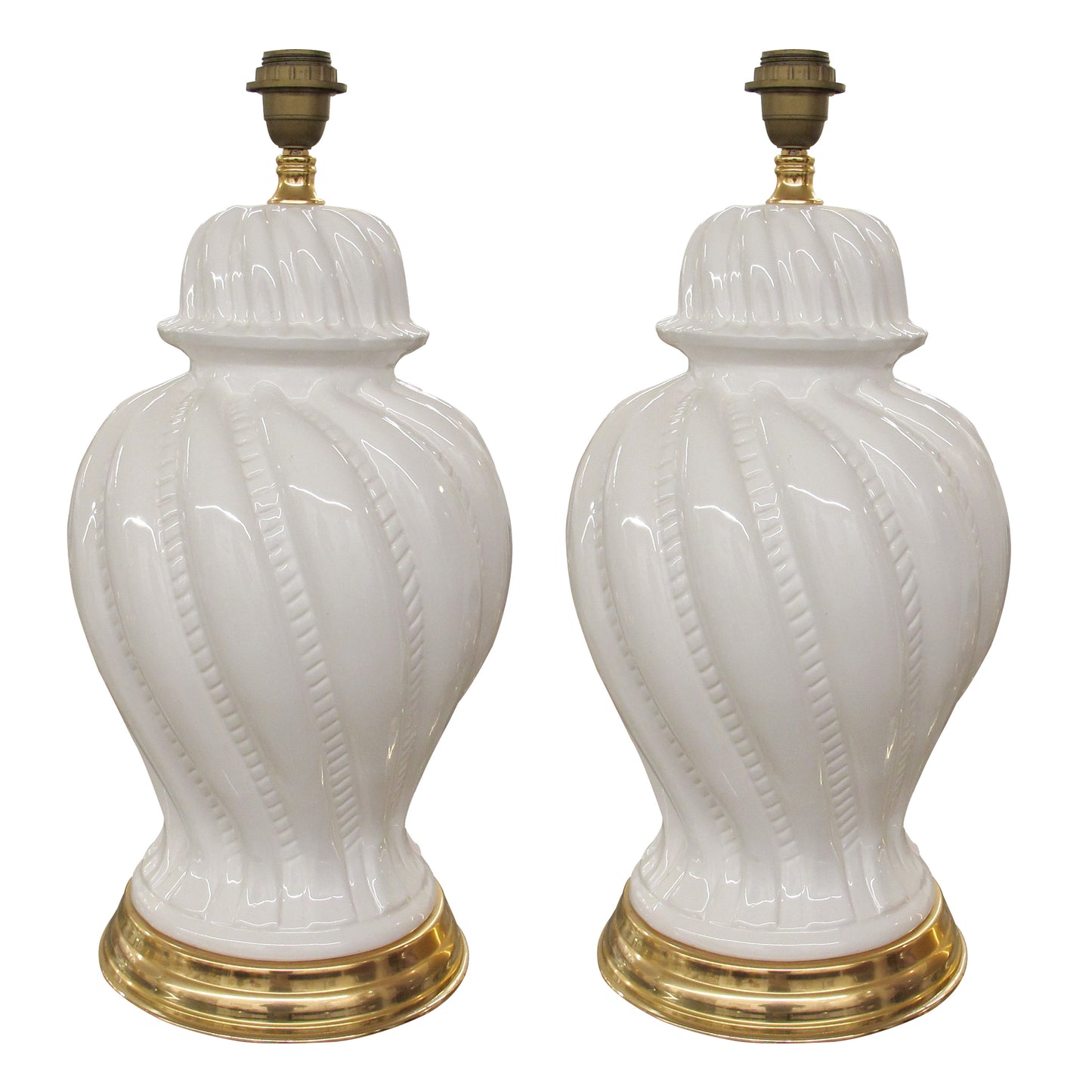 Pair of Large 1950s Italian White Glazed Ceramic Table Lamps