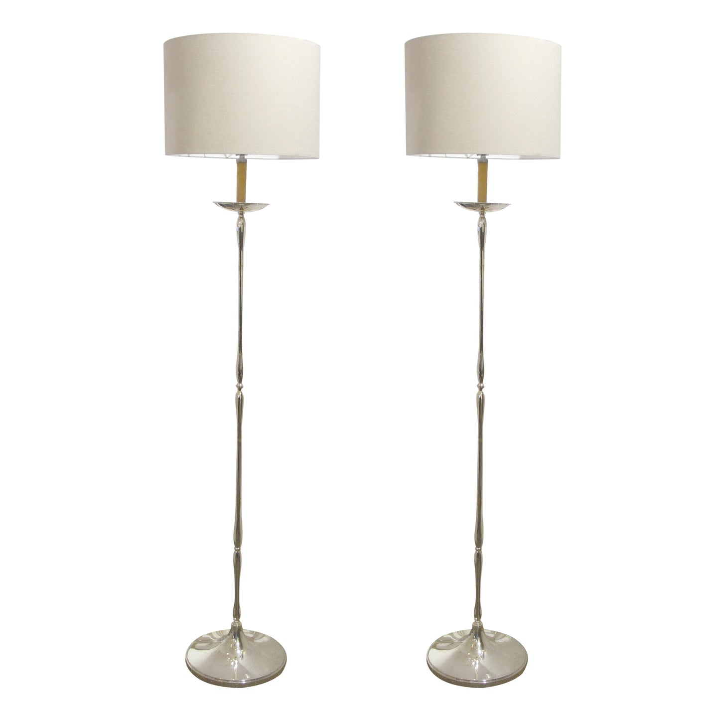 Pair of Tall Silver Nickel-Plated Floor Lamps circa1960s, French