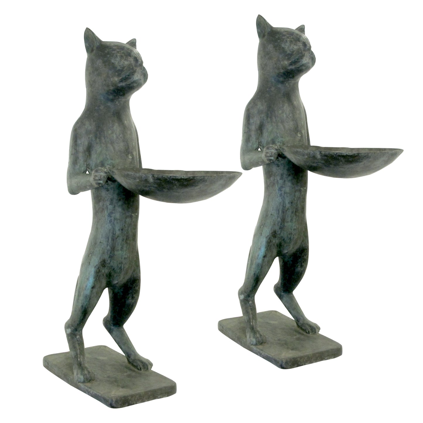 1960s Pair of Bronze Bird Baths Cat Statues in the Style of Diego Giacometti, English