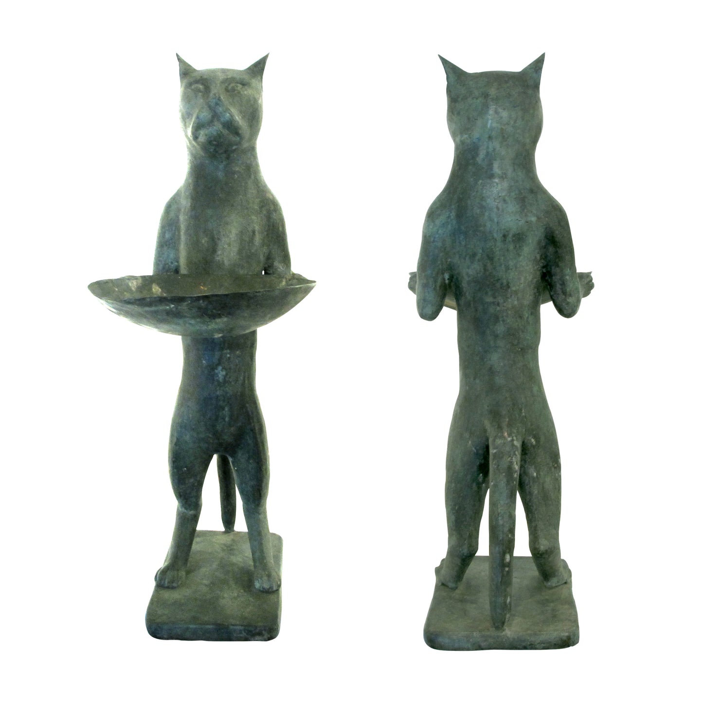 1960s Pair of Bronze Bird Baths Cat Statues in the Style of Diego Giacometti, English