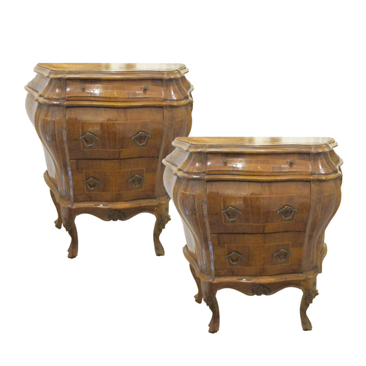 1930s Pair of Italian Bow fronted Bombe Side Tables – Nightstands