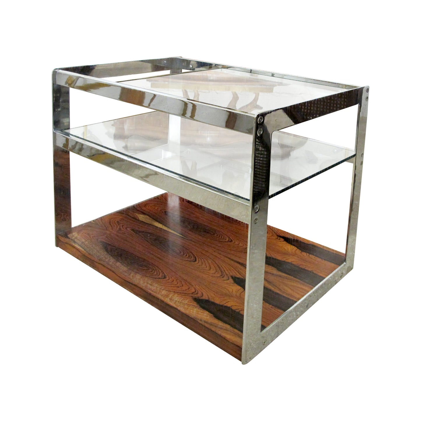 1970s English Chrome and Rosewood bar cart by Merrow Associates