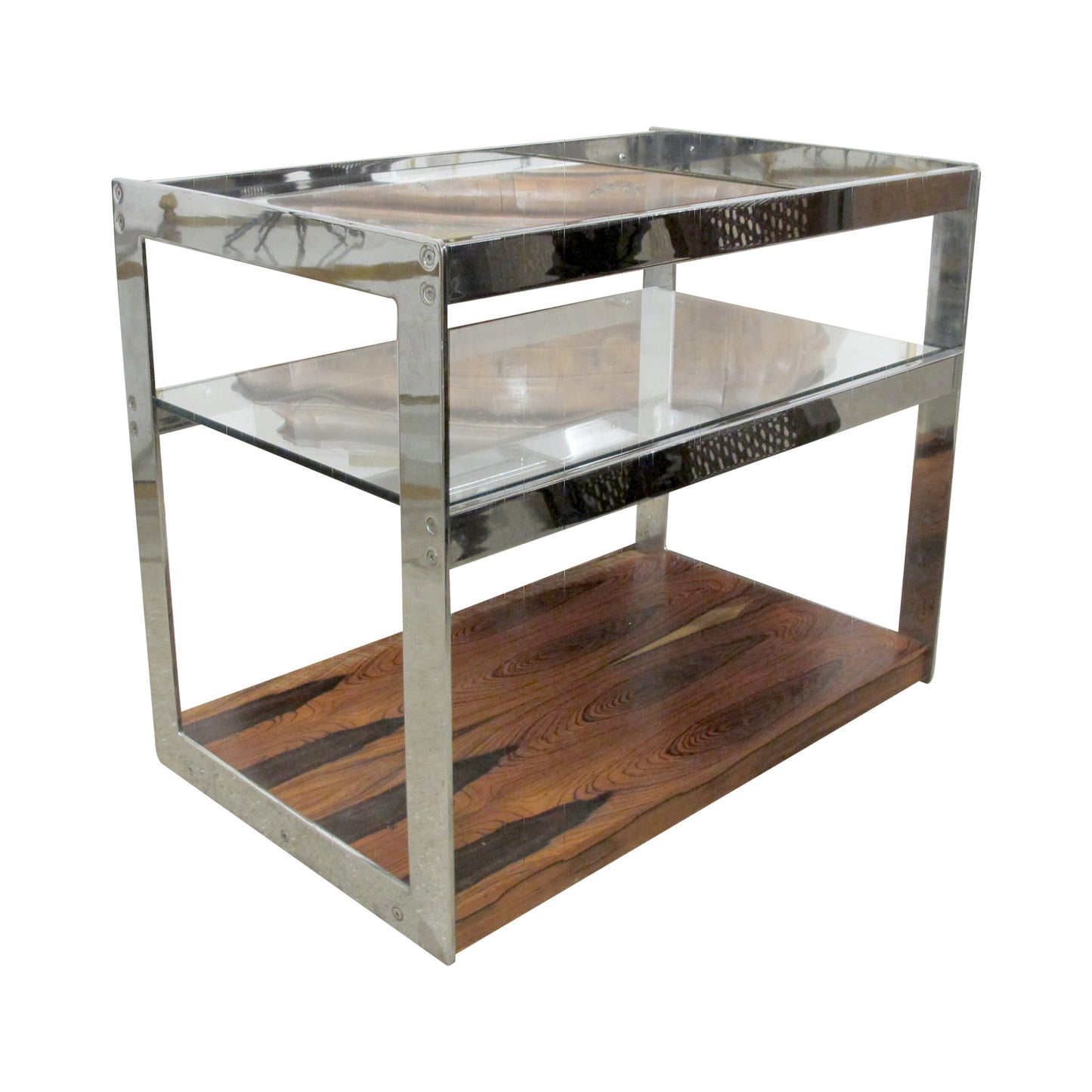 1970s English Chrome and Rosewood bar cart by Merrow Associates