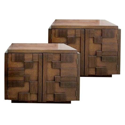 1960S Pair of “Brutalist” Walnut Staccato Paul Evans Bedside/End Tables by Lane, American