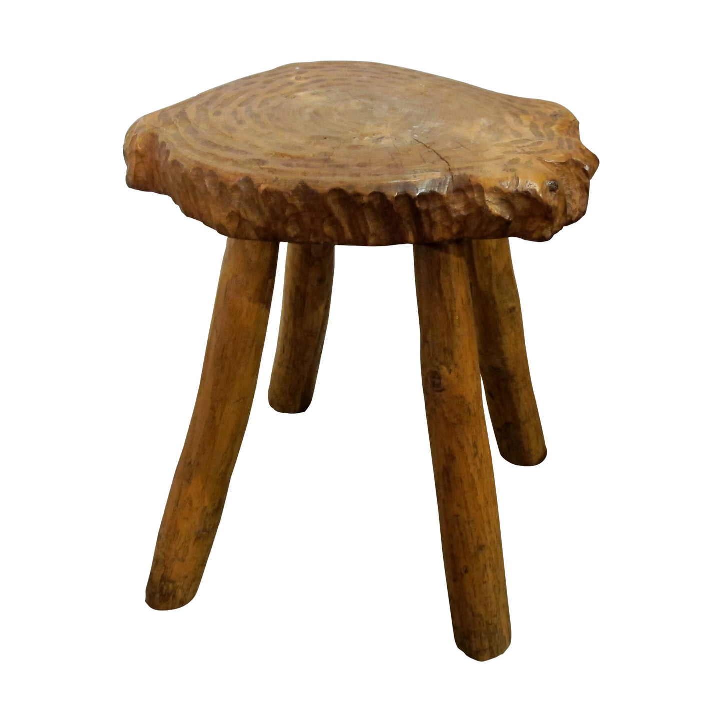 Mid-Century Pair of Milking Stools Carved in Oak Wood, French