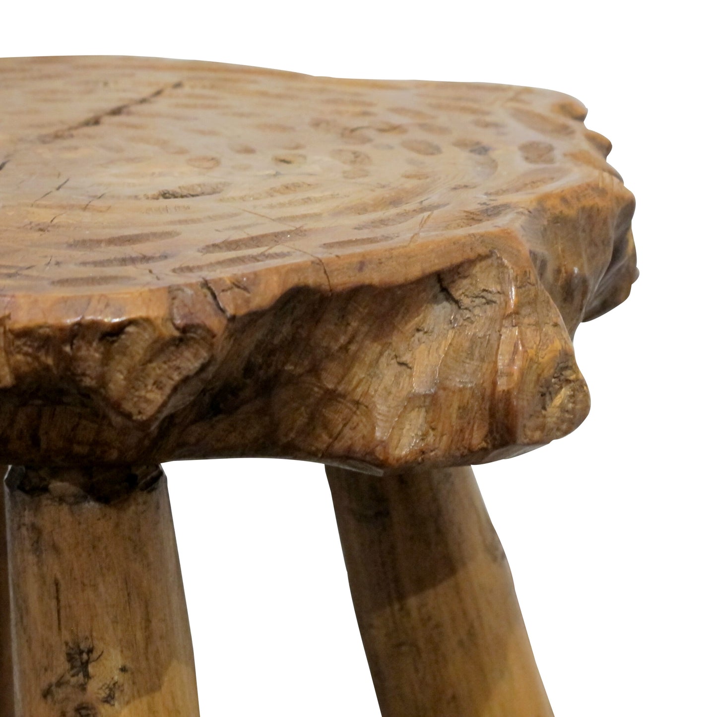 Mid-Century Pair of Milking Stools Carved in Oak Wood, French