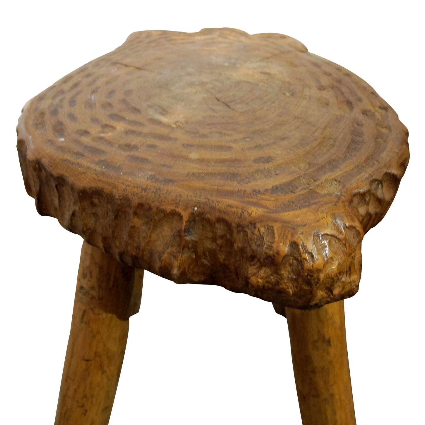 Mid-Century Pair of Milking Stools Carved in Oak Wood, French