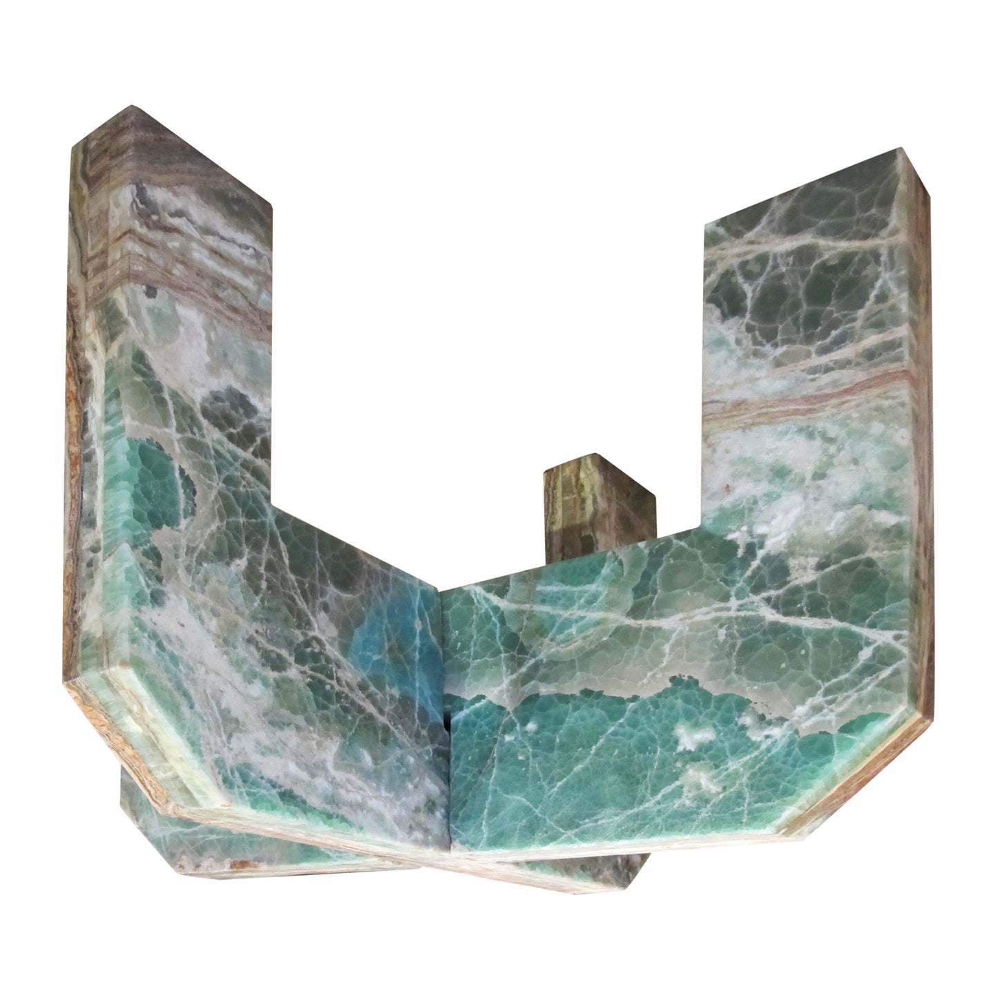 Mid-Century Italian Green Marble Table with Intersecting Mable base