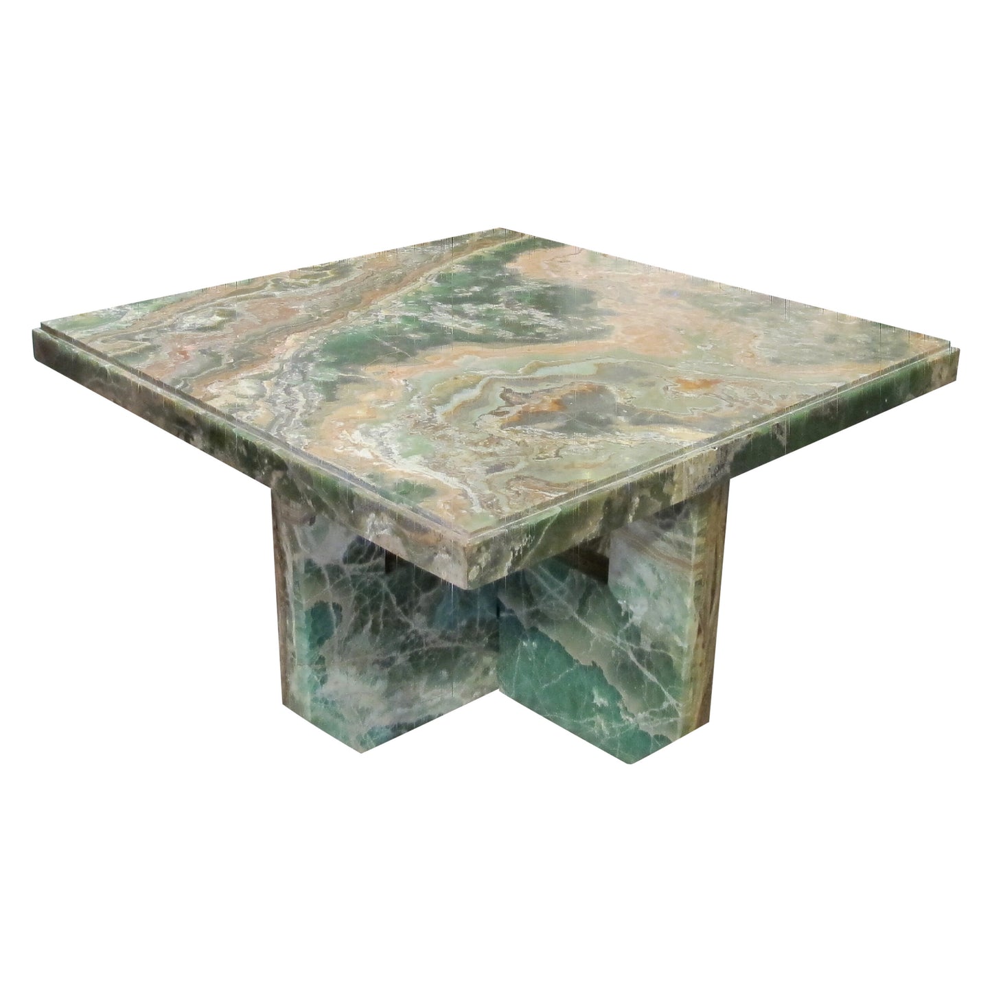 Mid-Century Italian Green Marble Table with Intersecting Mable base