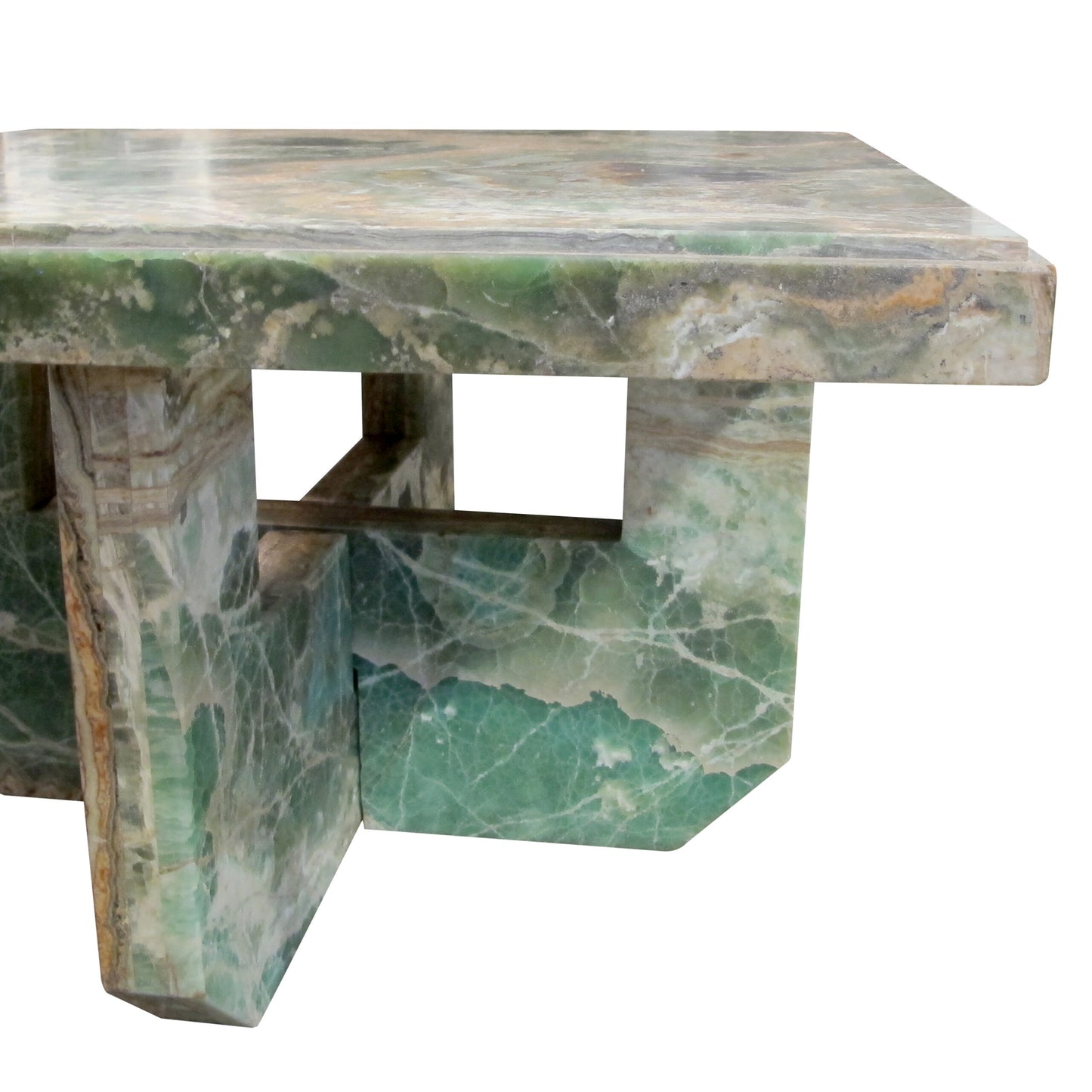 Mid-Century Italian Green Marble Table with Intersecting Mable base