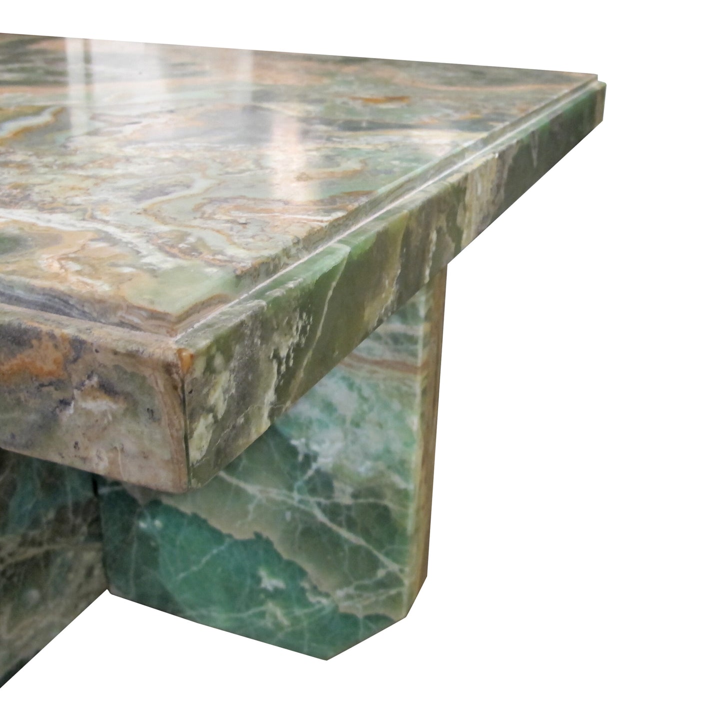 Mid-Century Italian Green Marble Table with Intersecting Mable base