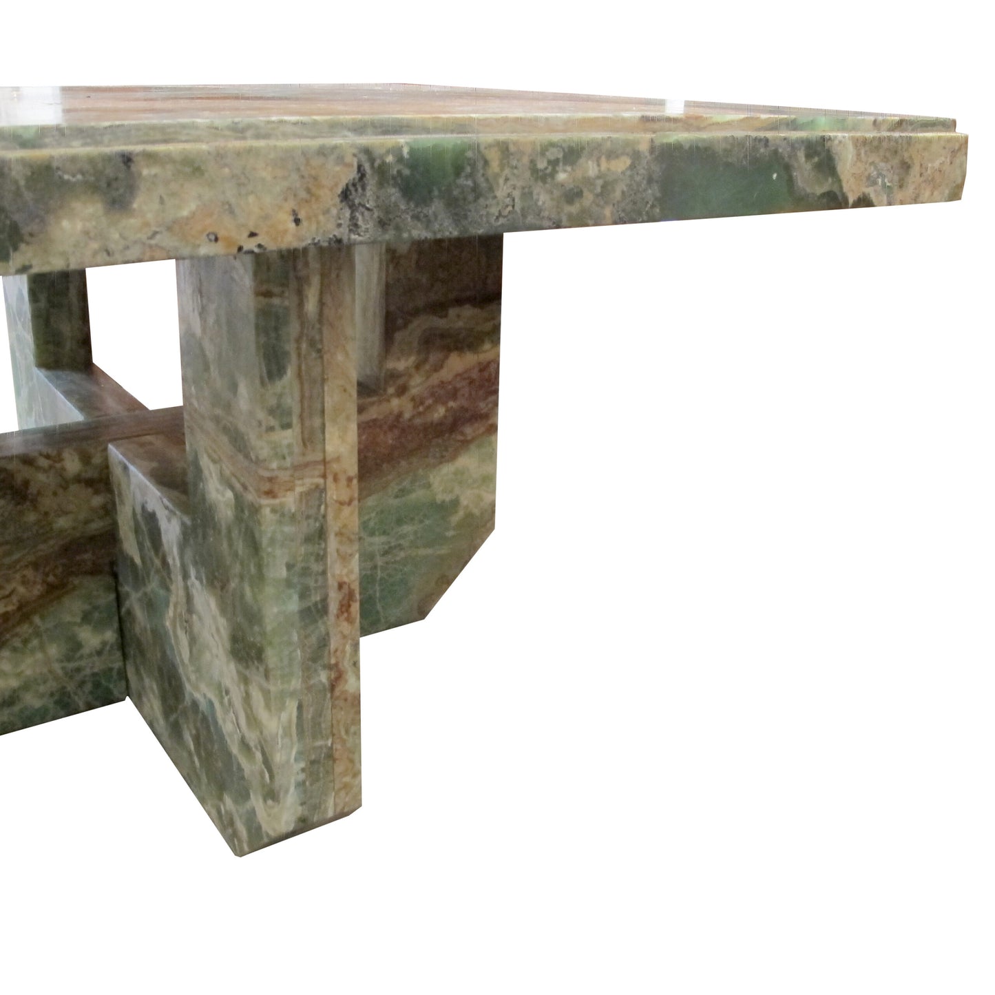 Mid-Century Italian Green Marble Table with Intersecting Mable base