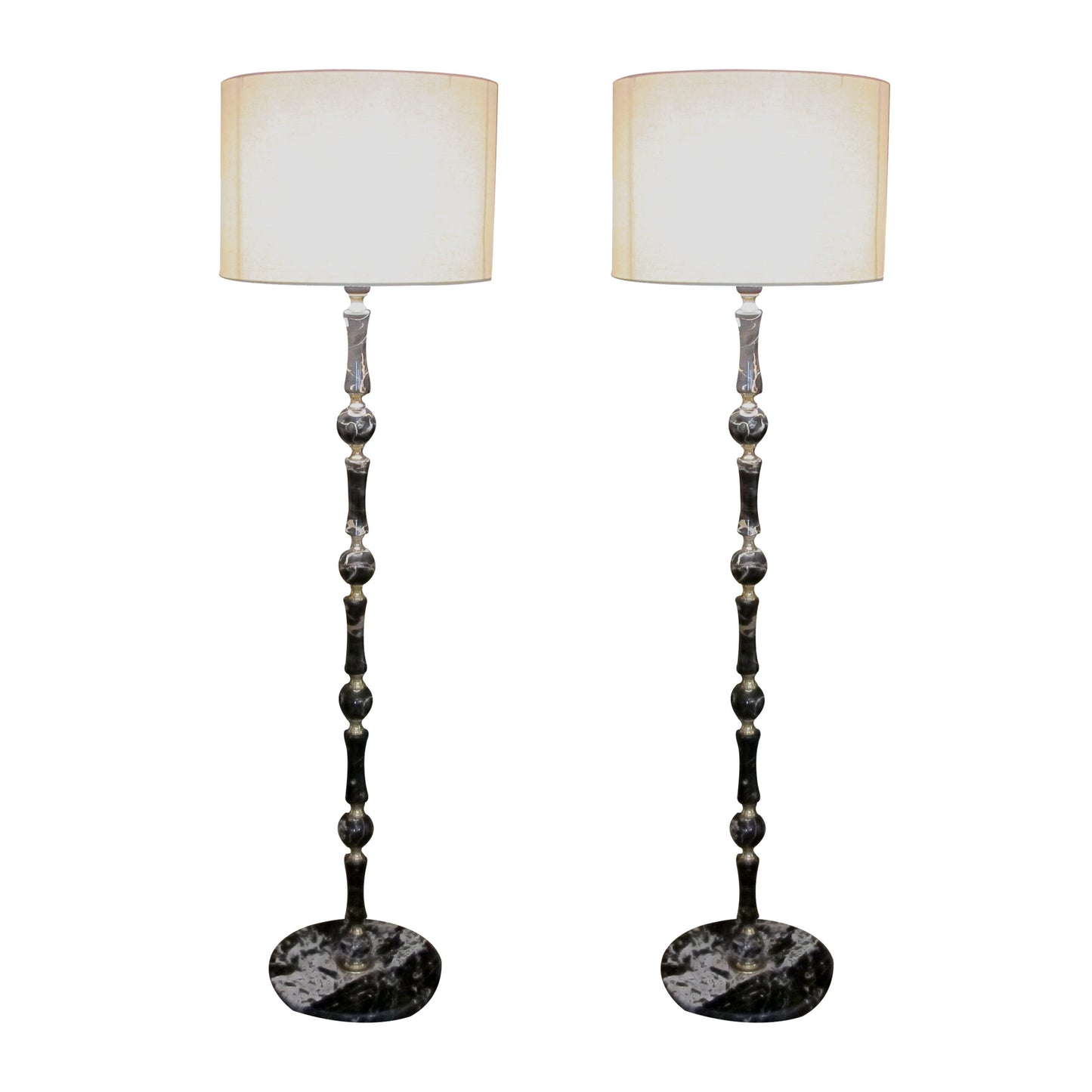 1970s Elegant Pair of Black Marble and Brass Floor Lamps, Swedish