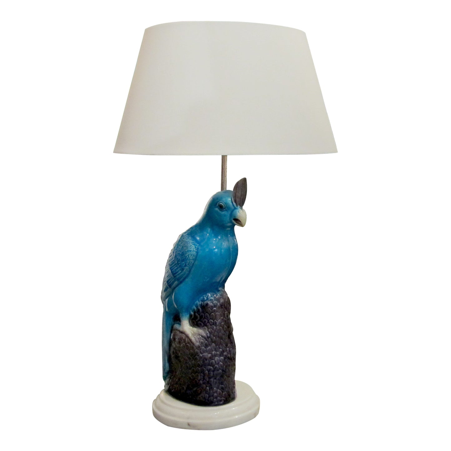 Mid-century Pair of Ceramic Parrot Table lamps with White Marble Base, Italian