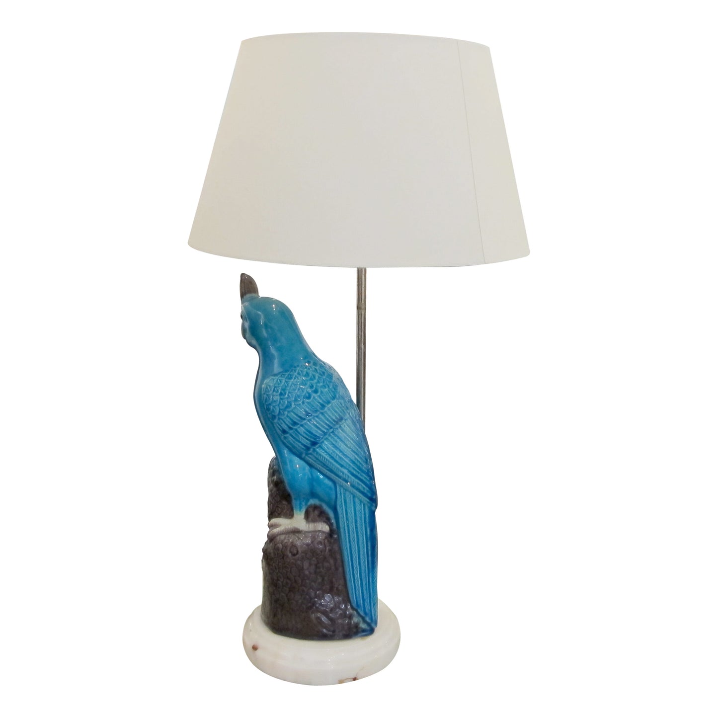 Mid-century Pair of Ceramic Parrot Table lamps with White Marble Base, Italian