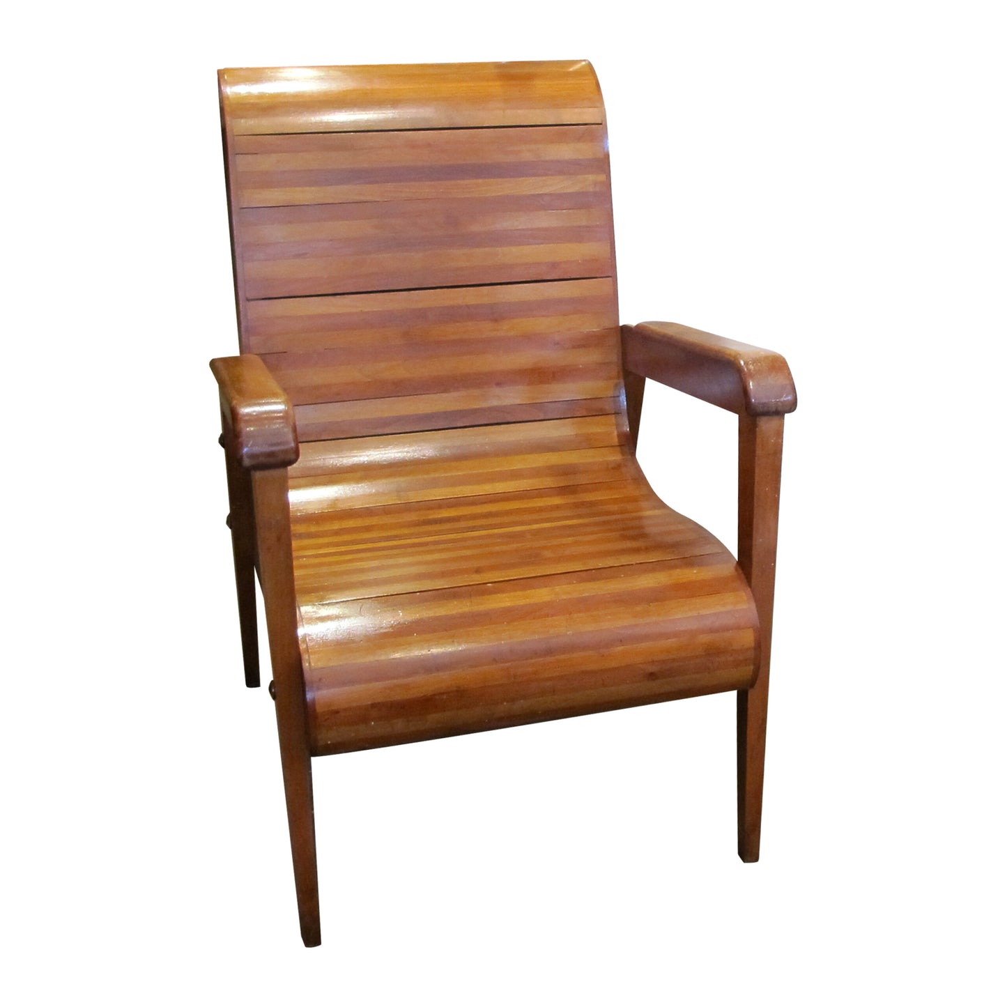 Mid-Century Pair of Wood-Slatted Curved Chair, Italian