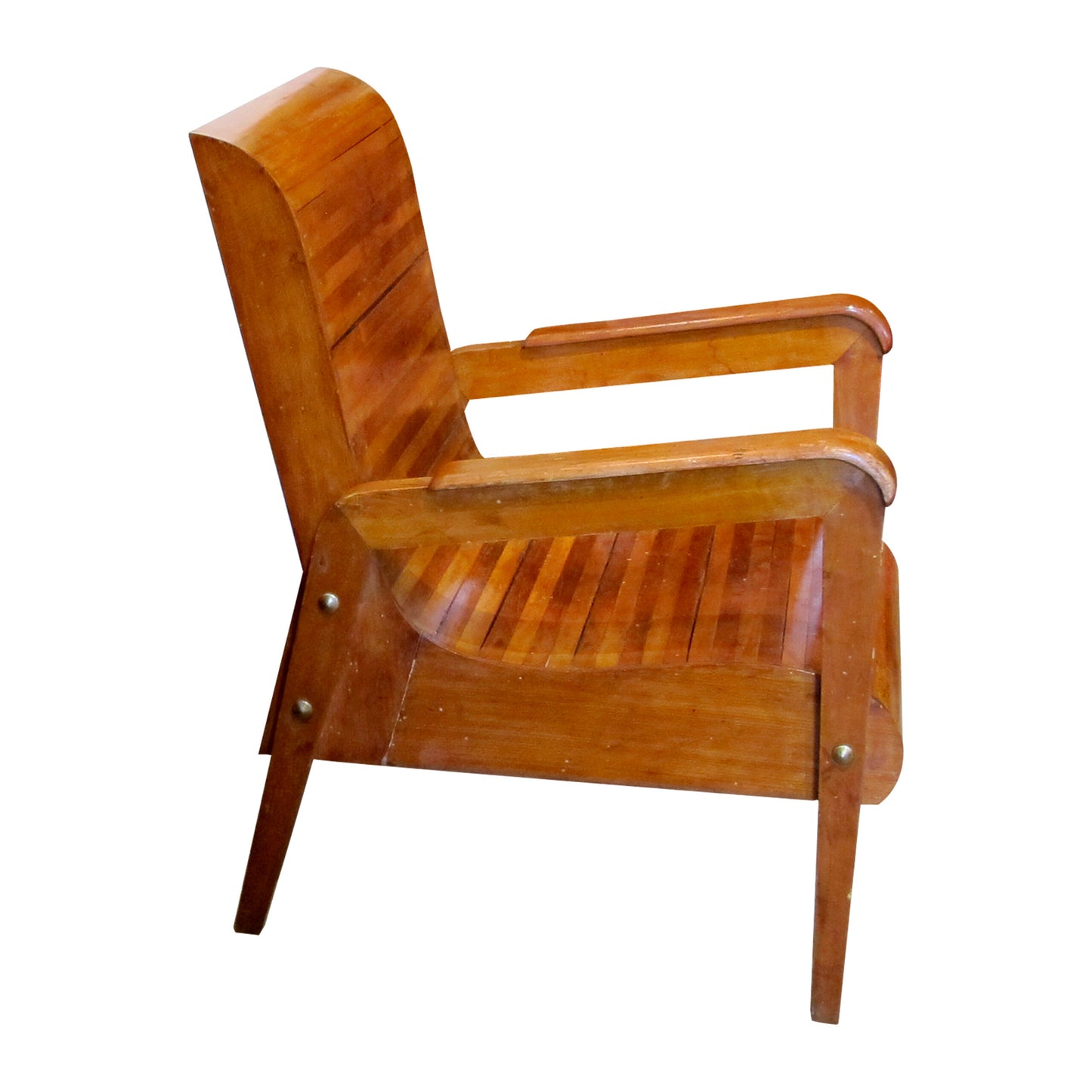 Mid-Century Pair of Wood-Slatted Curved Chair, Italian