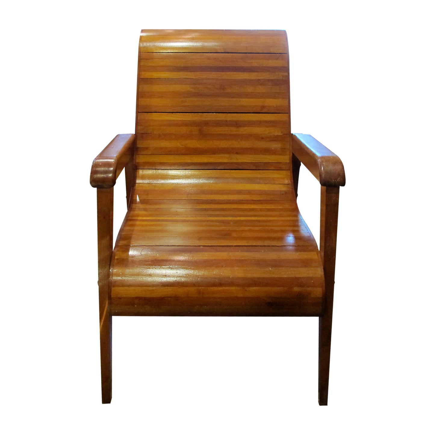 Mid-Century Pair of Wood-Slatted Curved Chair, Italian