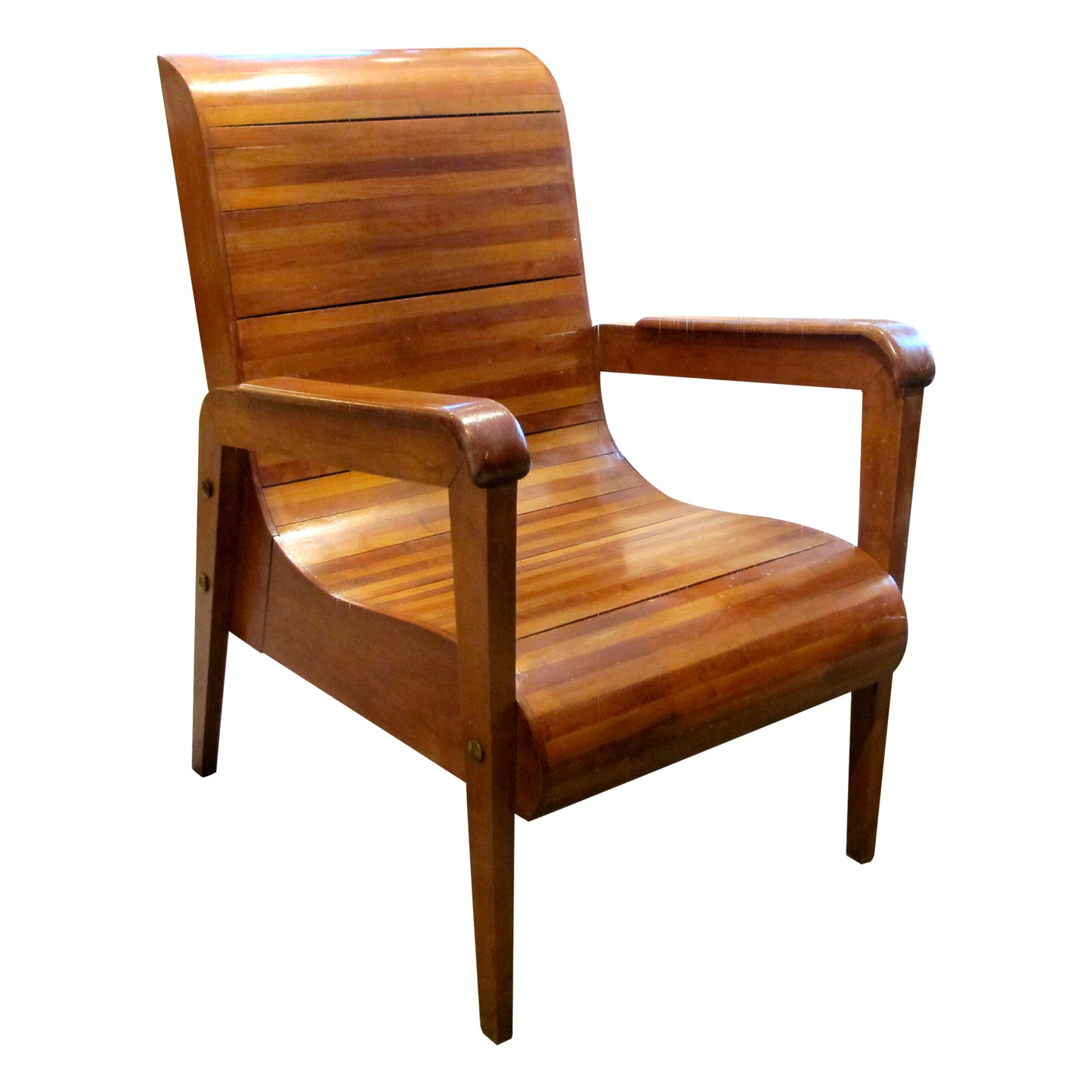 Mid-Century Pair of Wood-Slatted Curved Chair, Italian