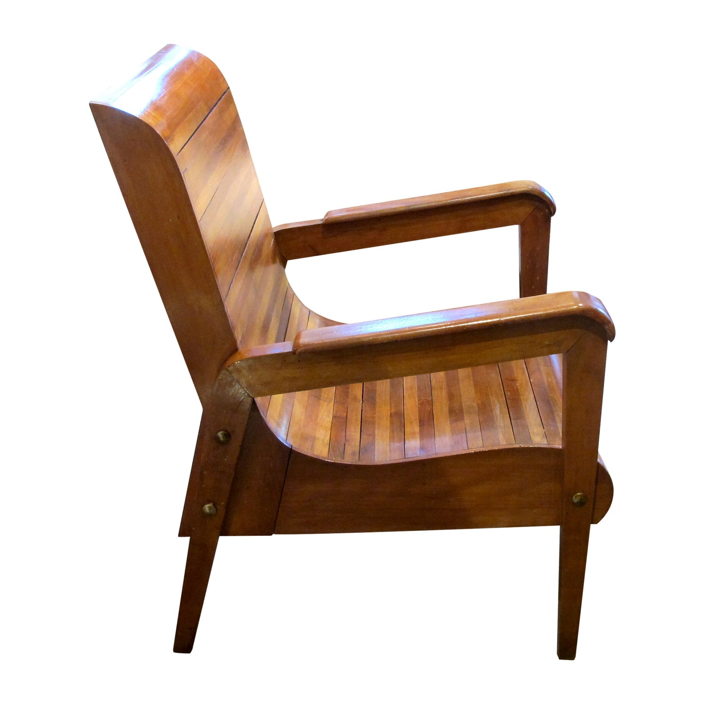 Mid-Century Pair of Wood-Slatted Curved Chair, Italian