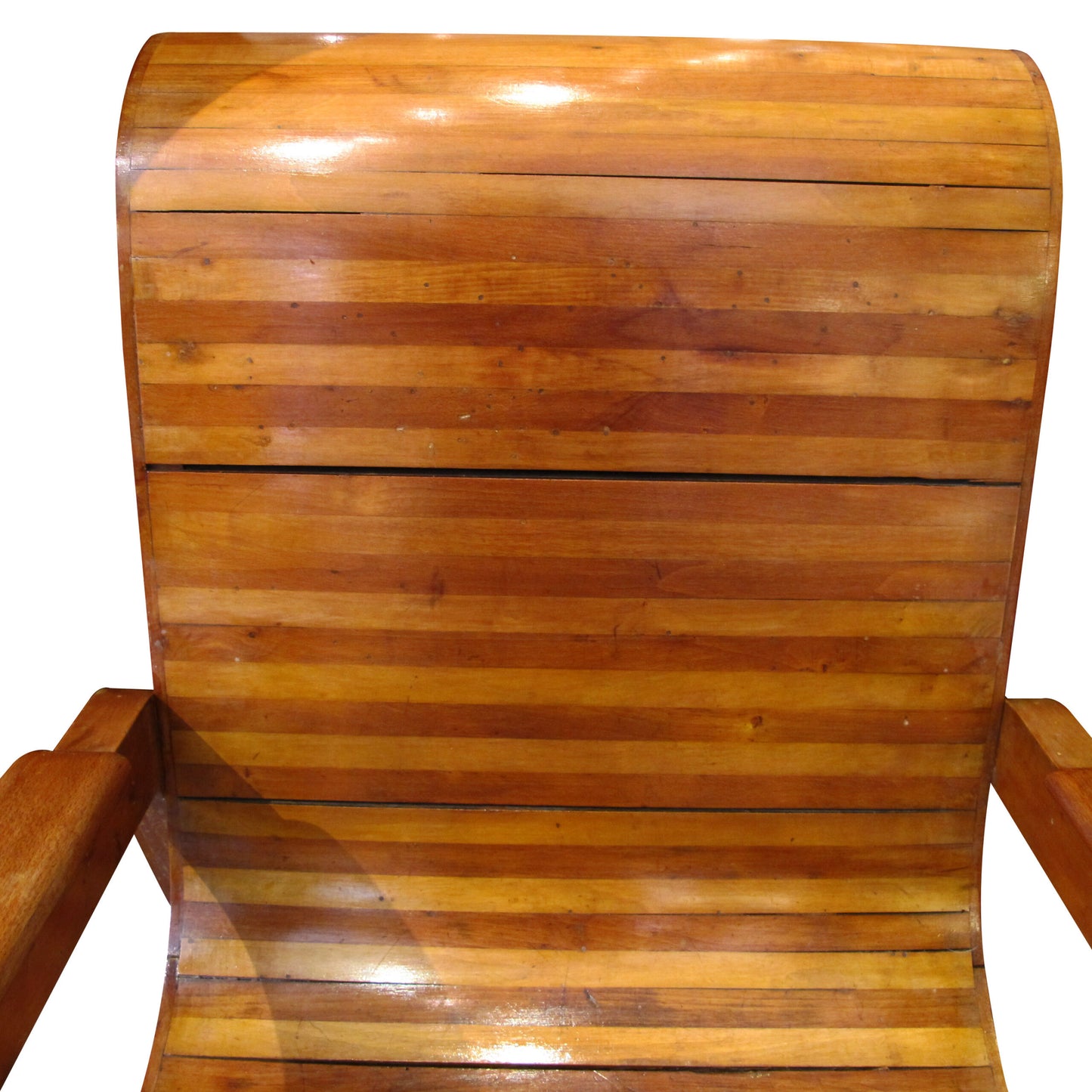 Mid-Century Pair of Wood-Slatted Curved Chair, Italian