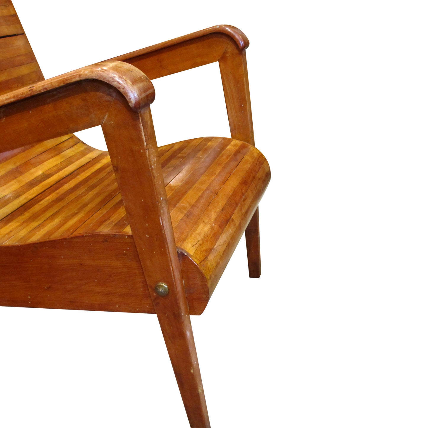 Mid-Century Pair of Wood-Slatted Curved Chair, Italian