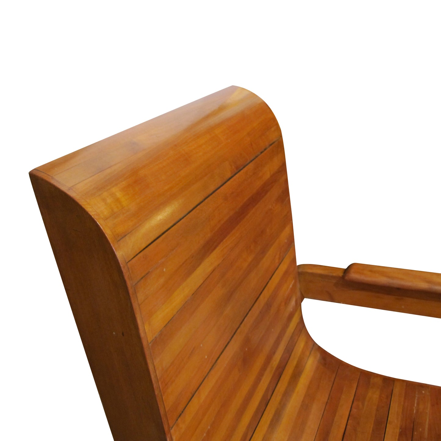 Mid-Century Pair of Wood-Slatted Curved Chair, Italian