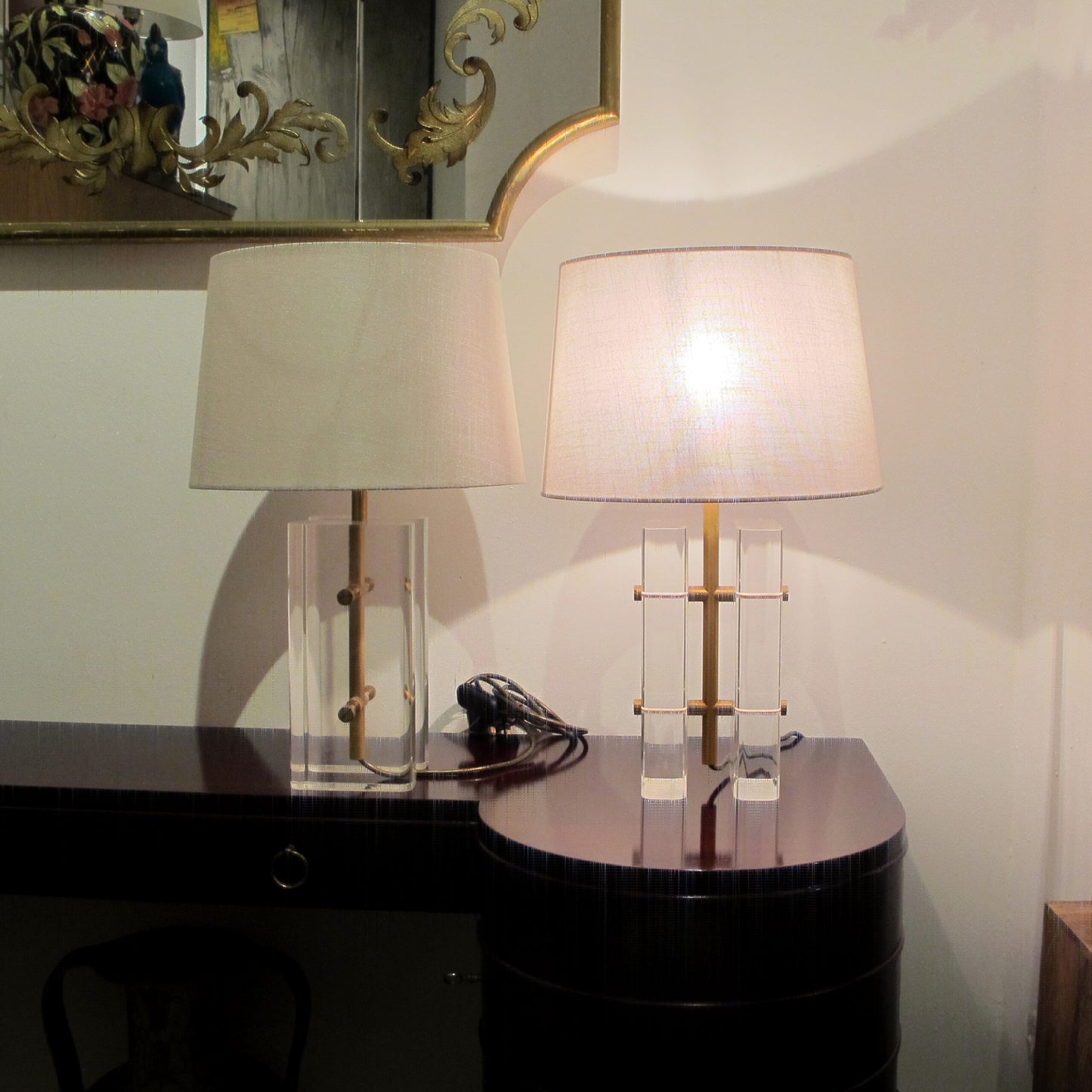 1970s American Pair of Lucite Table lamps attributed to Charles Hollis Jones